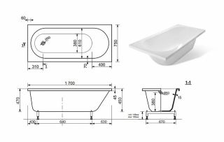 Ванна из литьевого мрамора Эстет Chester silk ФР-00014627 170x75см белый матовый